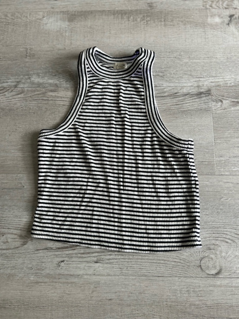 Garage Black & White Striped Ribbed Tank